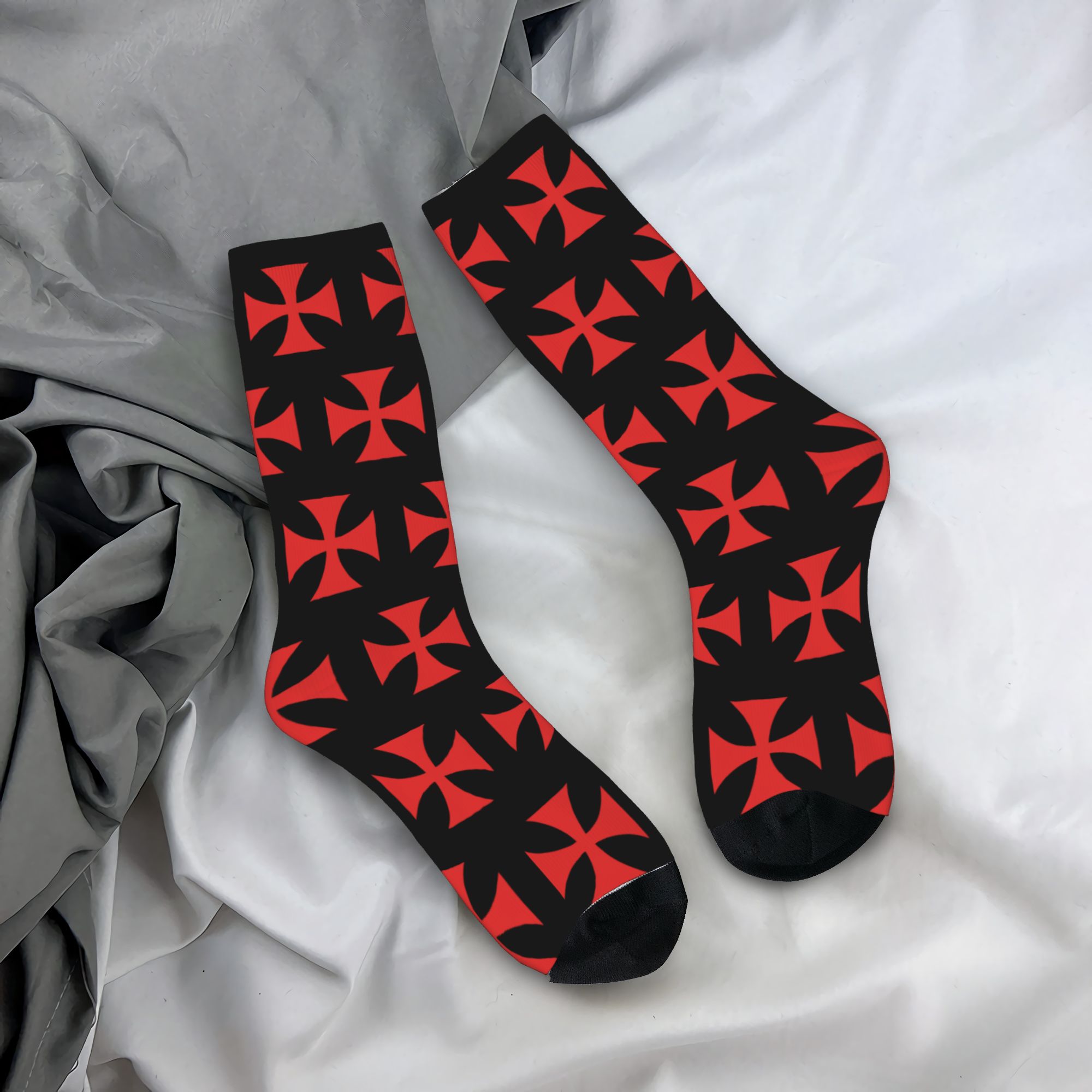 Dress Sock Men - Aangepaste rode Tempelierskruiskruis-kniekousen voor heren en